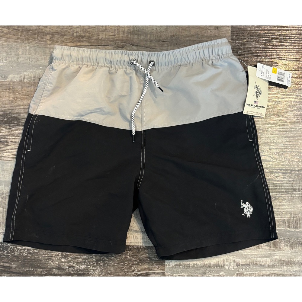 US Polo Assn Mens Swim Trunks Colorblock Board Shorts Black Grey 103432P6 M